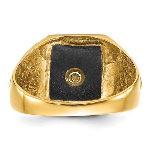 10k Men's Polished, Antiqued and Textured Onyx Masonic Ring - Picture 5 of 9